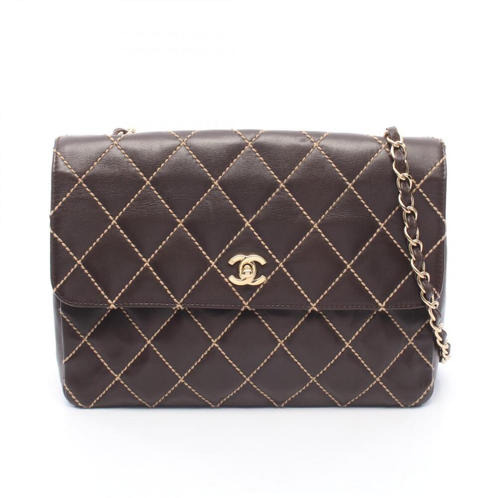 Chanel Wild Stitch Shoulder Bag Leather Brown